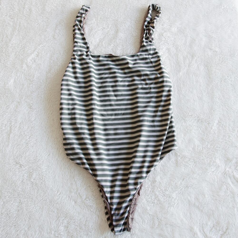 ACACIA square neck stripe one piece swimsuit size L